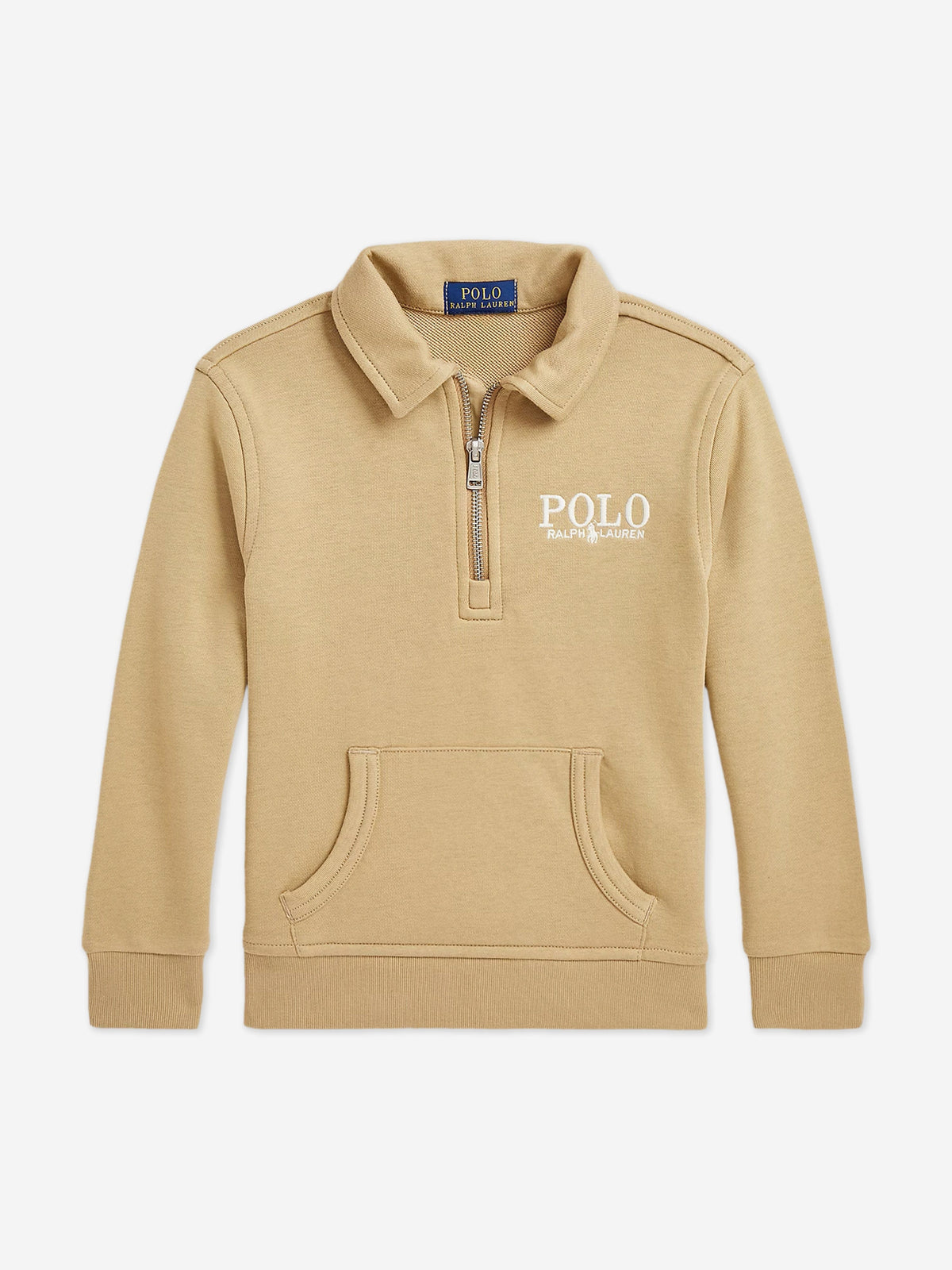Boys Half Zip Polo Sweatshirt in Beige