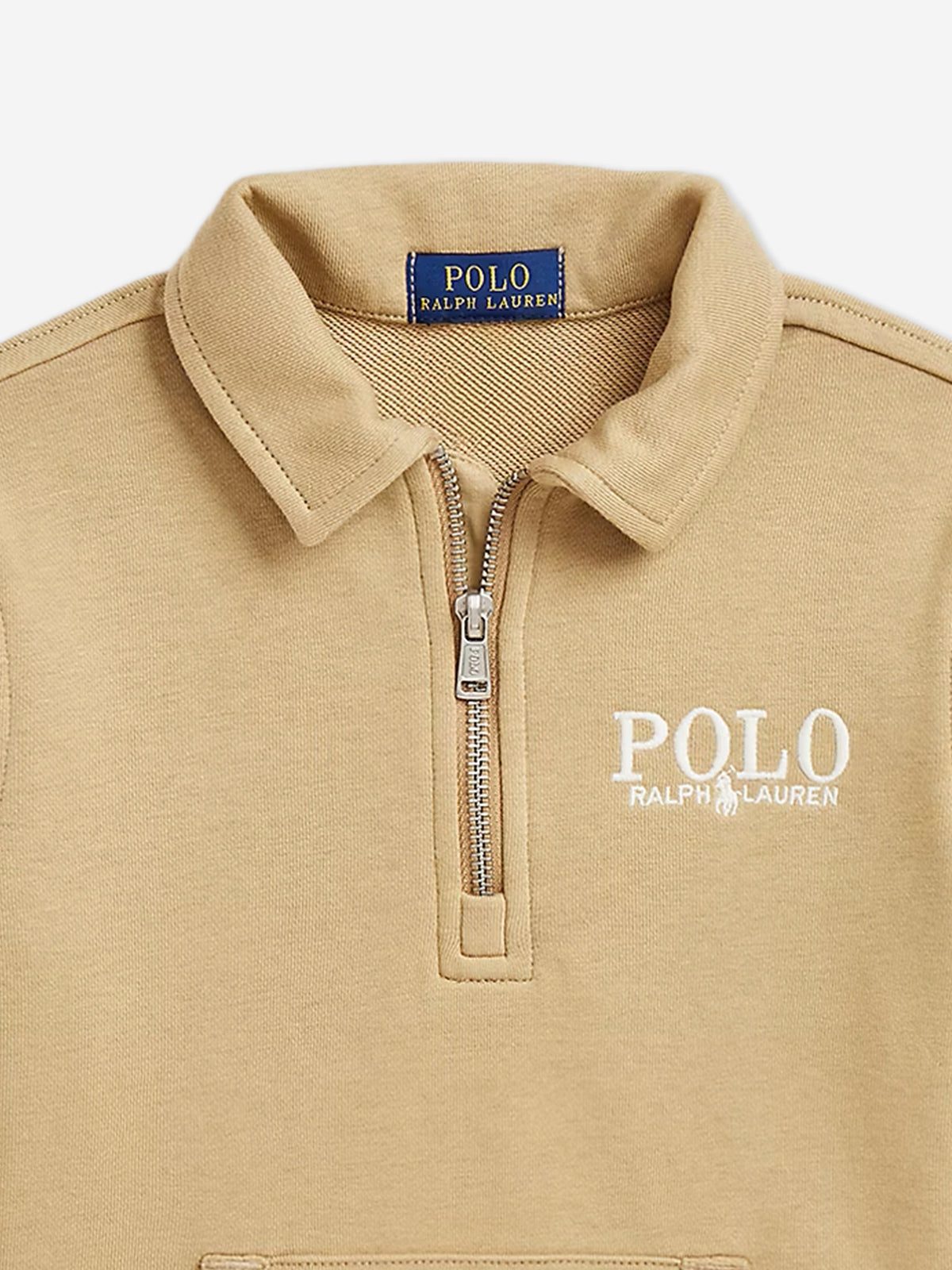 Boys Half Zip Polo Sweatshirt in Beige