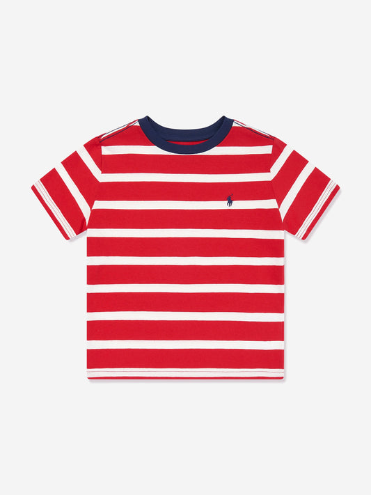 Boys Striped Logo T-Shirt in Red