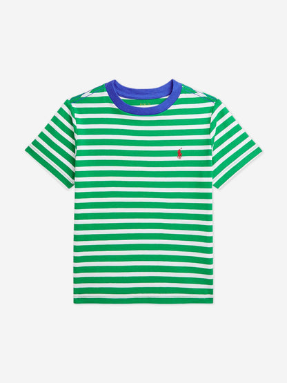 Boys Striped Logo T-Shirt in Green