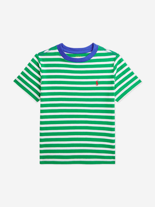 Boys Striped Logo T-Shirt in Green