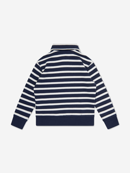 Boys Striped Half Zip Sweatshirt in Navy