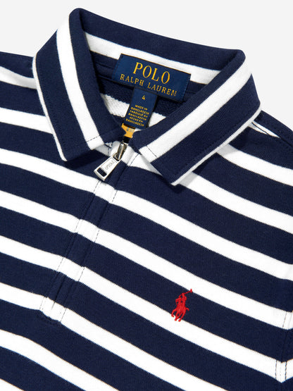 Boys Striped Half Zip Sweatshirt in Navy