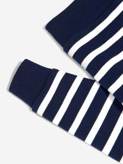 Boys Striped Half Zip Sweatshirt in Navy
