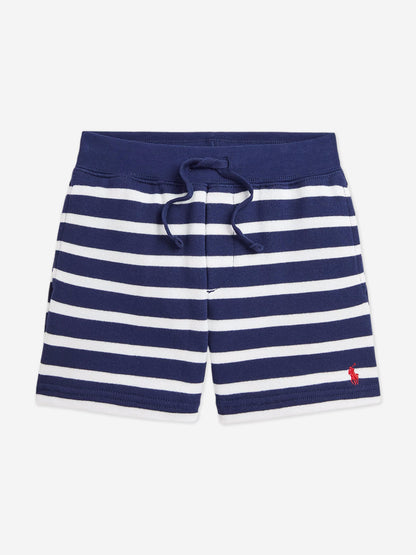 Boys Striped Logo Shorts in Navy