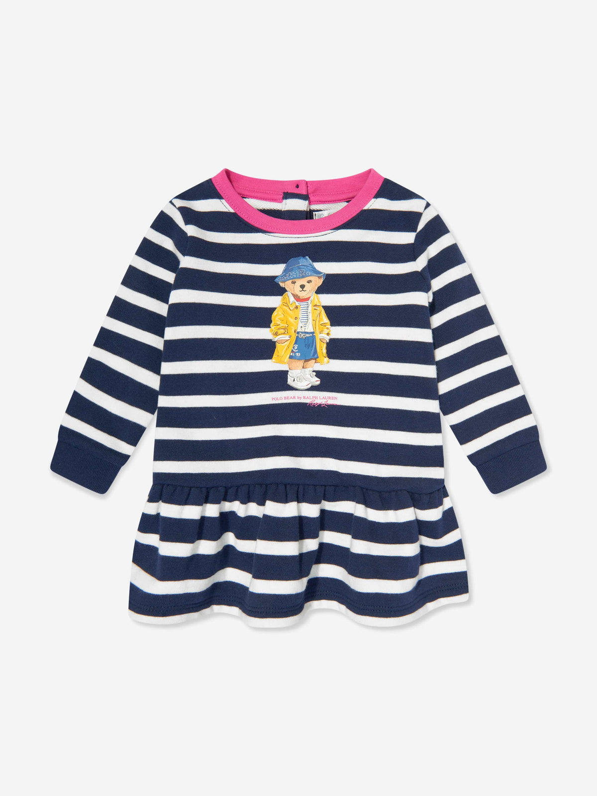 Baby Girls Striped Polo Bear Dress in Navy