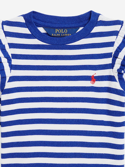 Girls Striped Ruffle Top in Blue