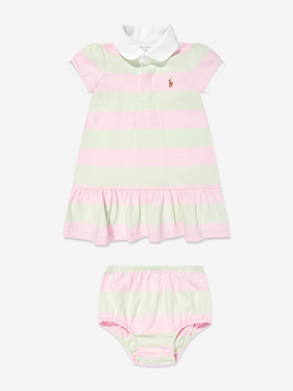 Baby Girls Striped Rugby Dress With Bloomers in Pink