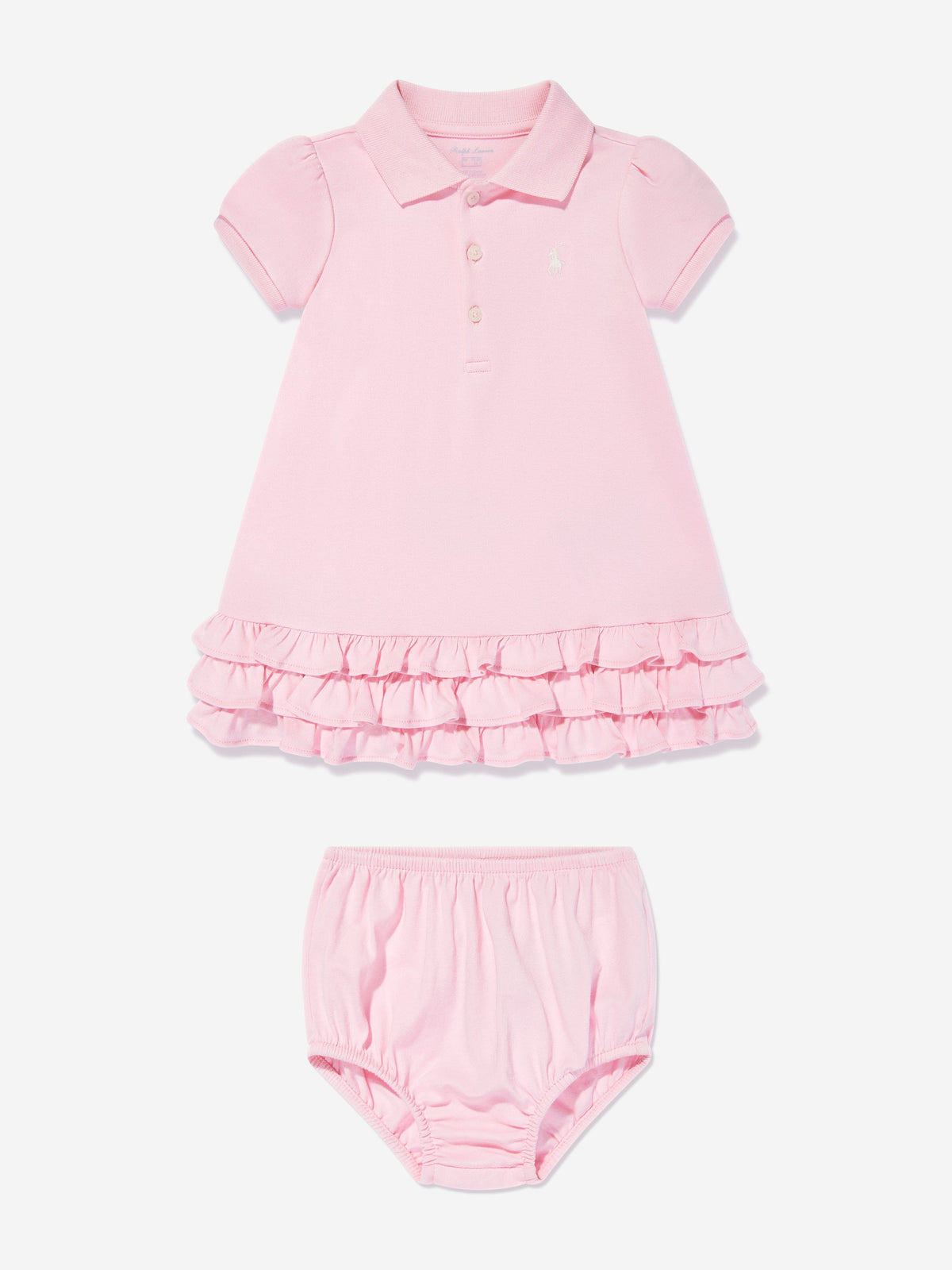 Baby Girls Ruffle Polo Dress With Bloomers in Pink