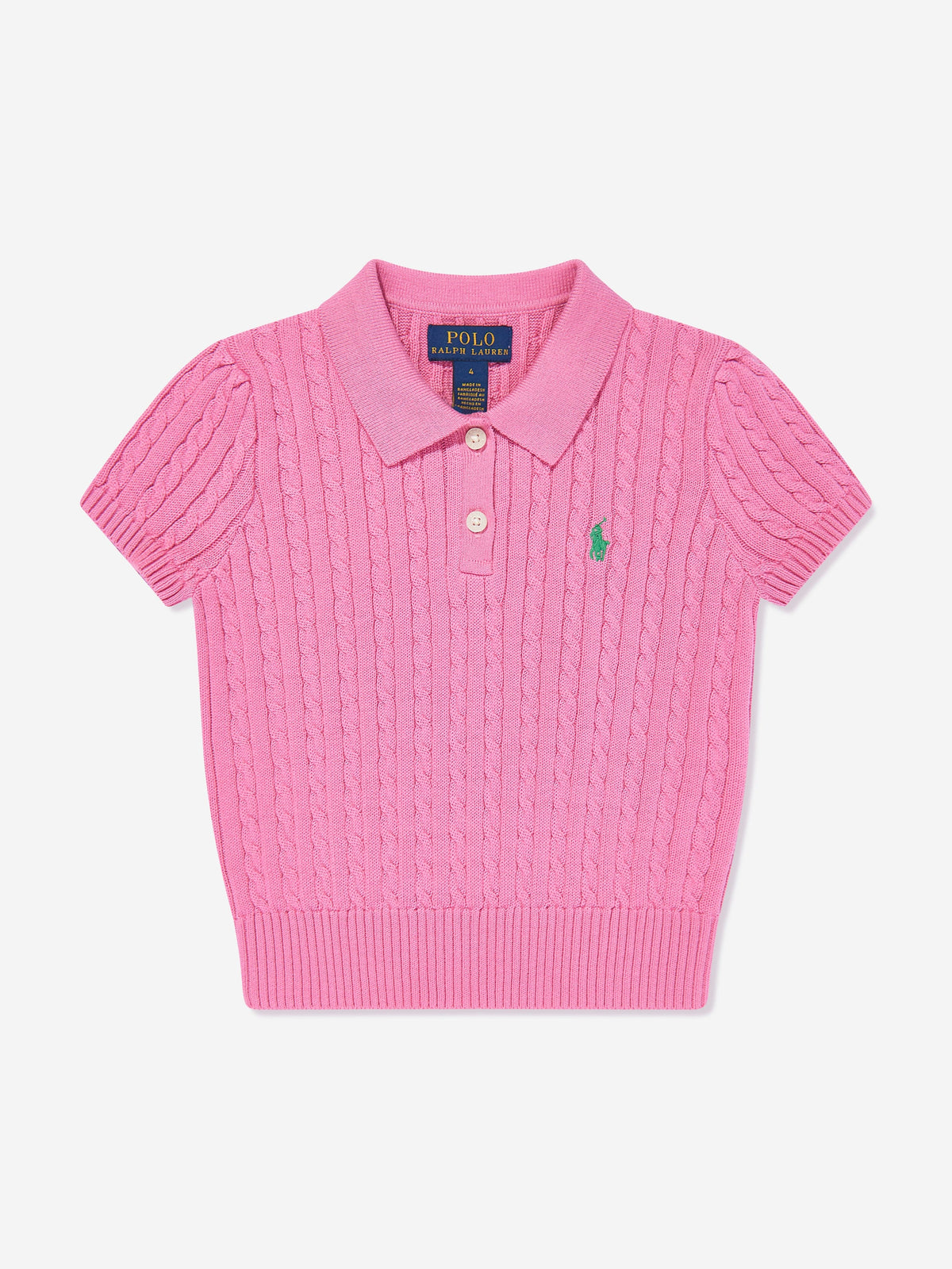 Girls Cable Knit Polo Sweater in Pink