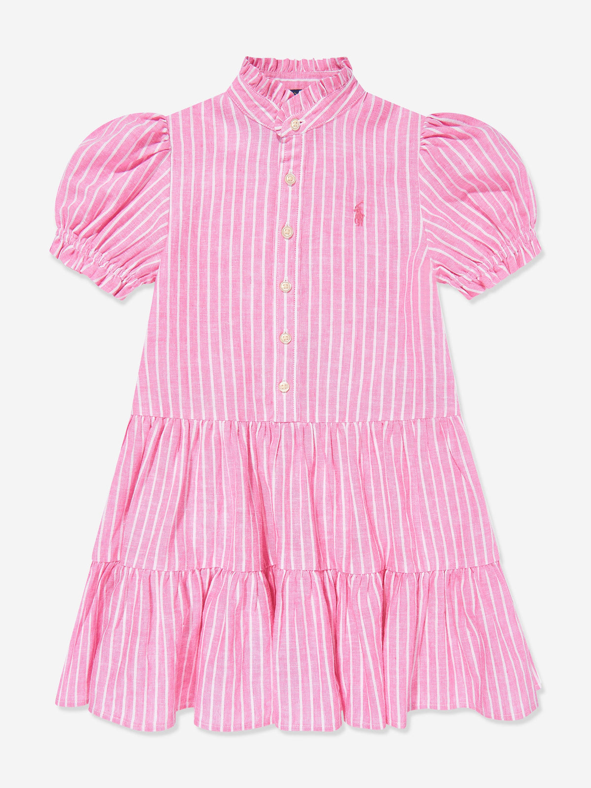Girls Striped Tier Shirt Dress in Pink