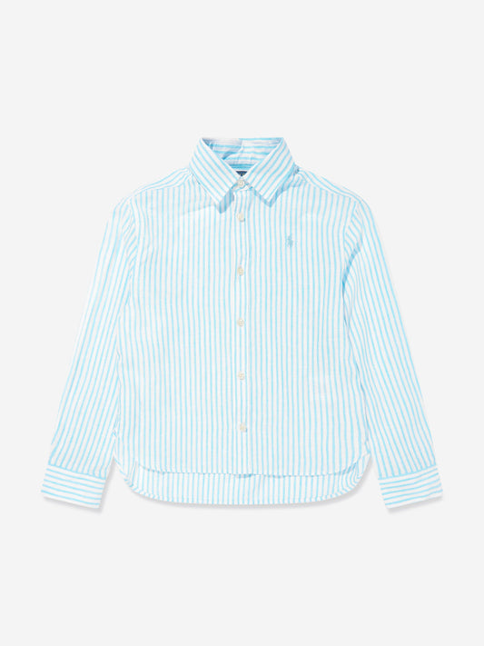 Girls Striped Logo Shirt in Blue
