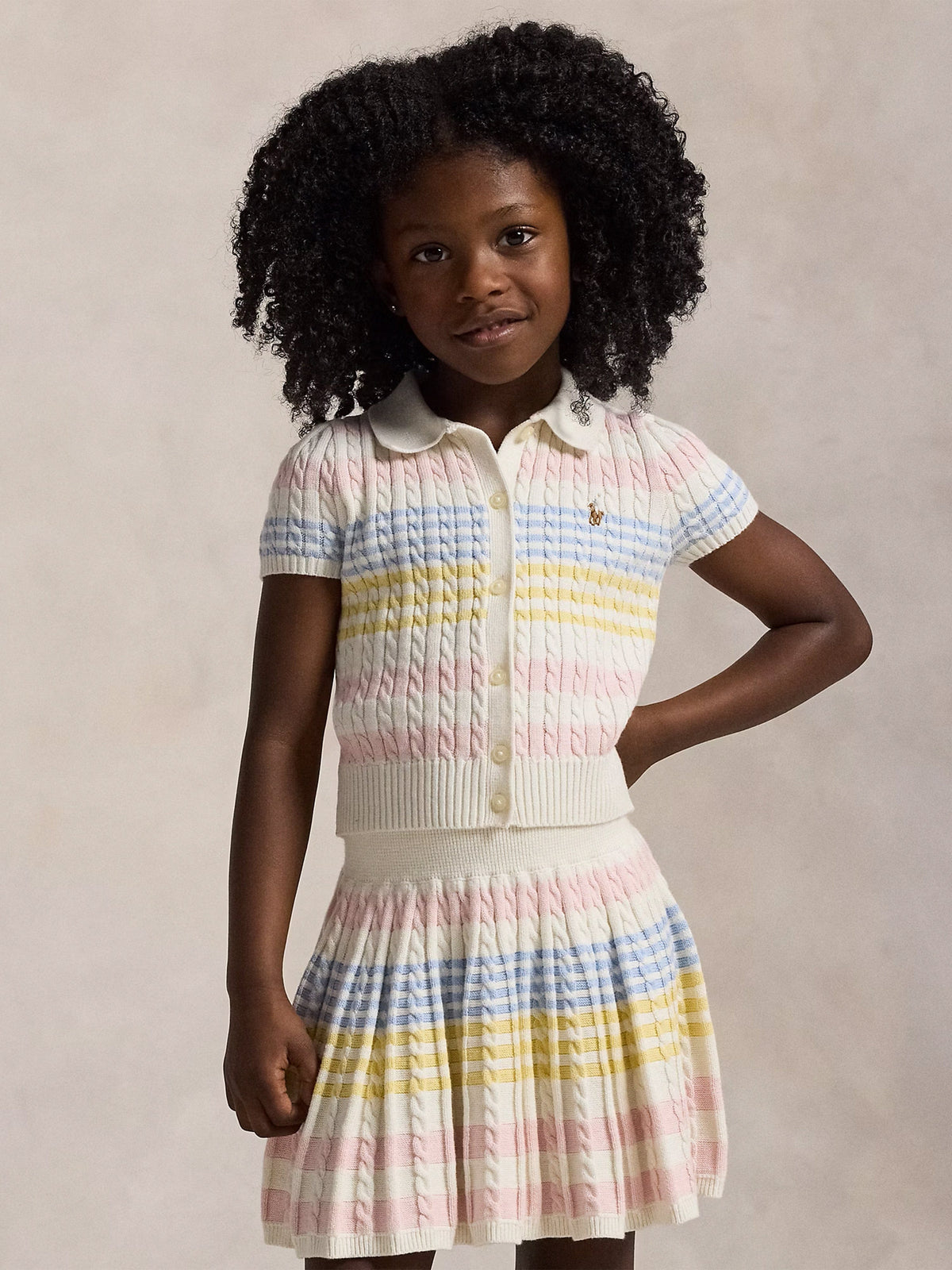 Girls Cable Knit Skirt Set in Multicolour