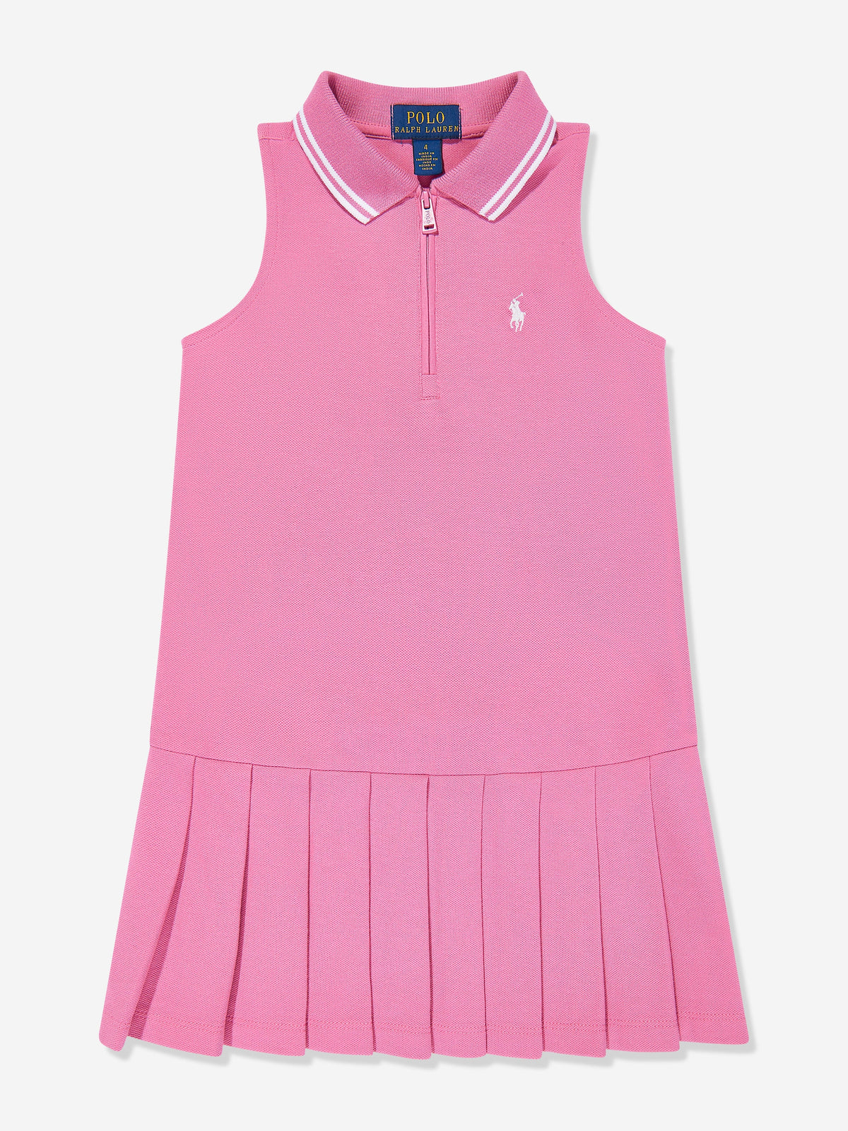 Girls Sleeveless Zip Pleated Dress in Pink