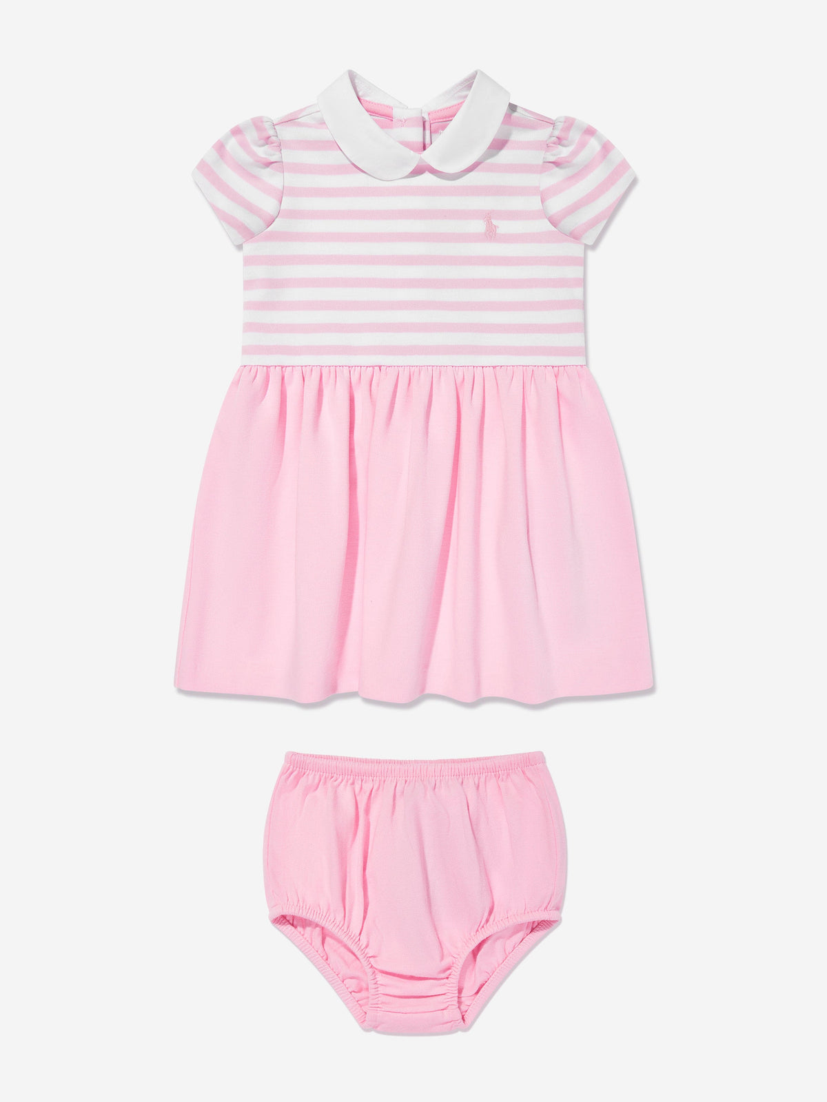 Baby Girls Striped Jersey Dress With Bloomers in Pink