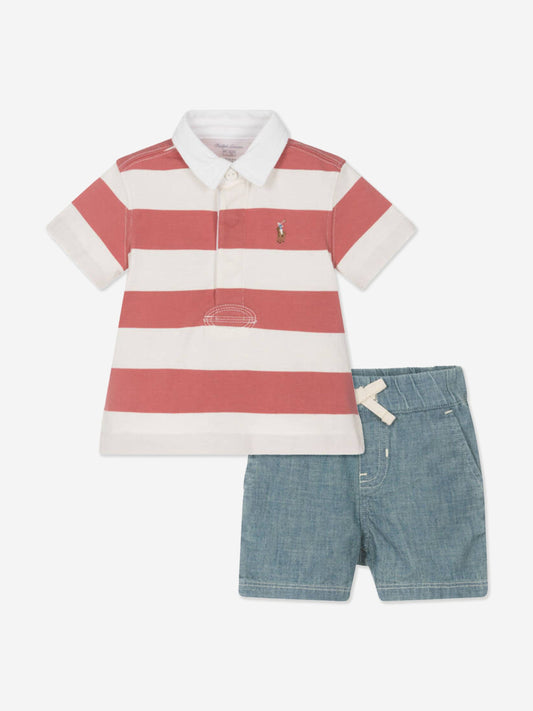 Ralph Lauren Baby Boys Rugby Top and Shorts Set in Multicolour
