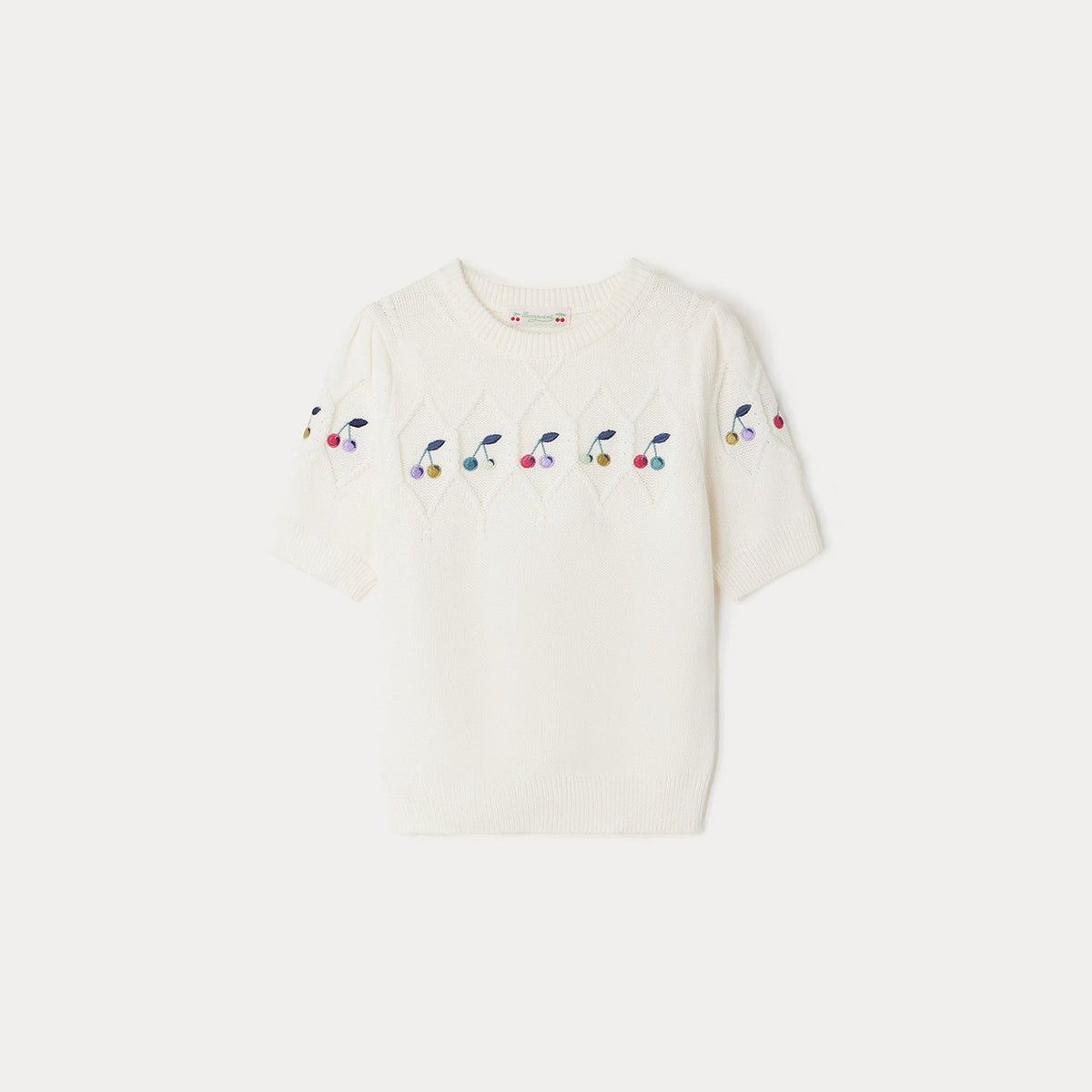 女童白色刺绣Logo棉毛衣