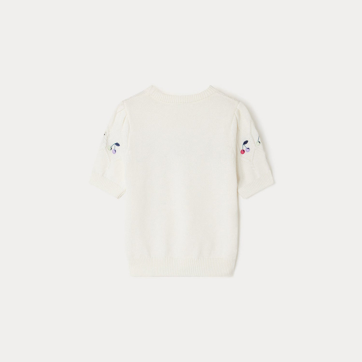 女童白色刺绣Logo棉毛衣