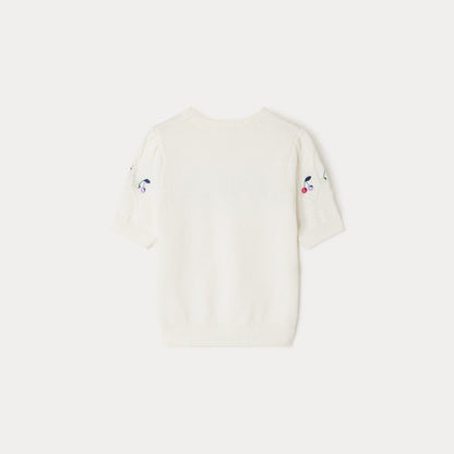 女童白色刺绣Logo棉毛衣