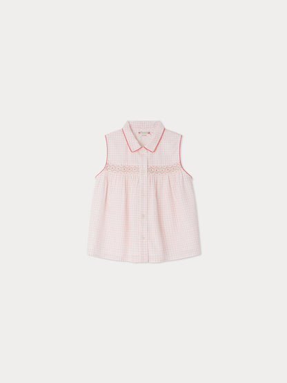 Blouse Fedra à carreaux smockée et brodée