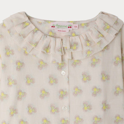 女童米色印花荷叶边棉衬衫