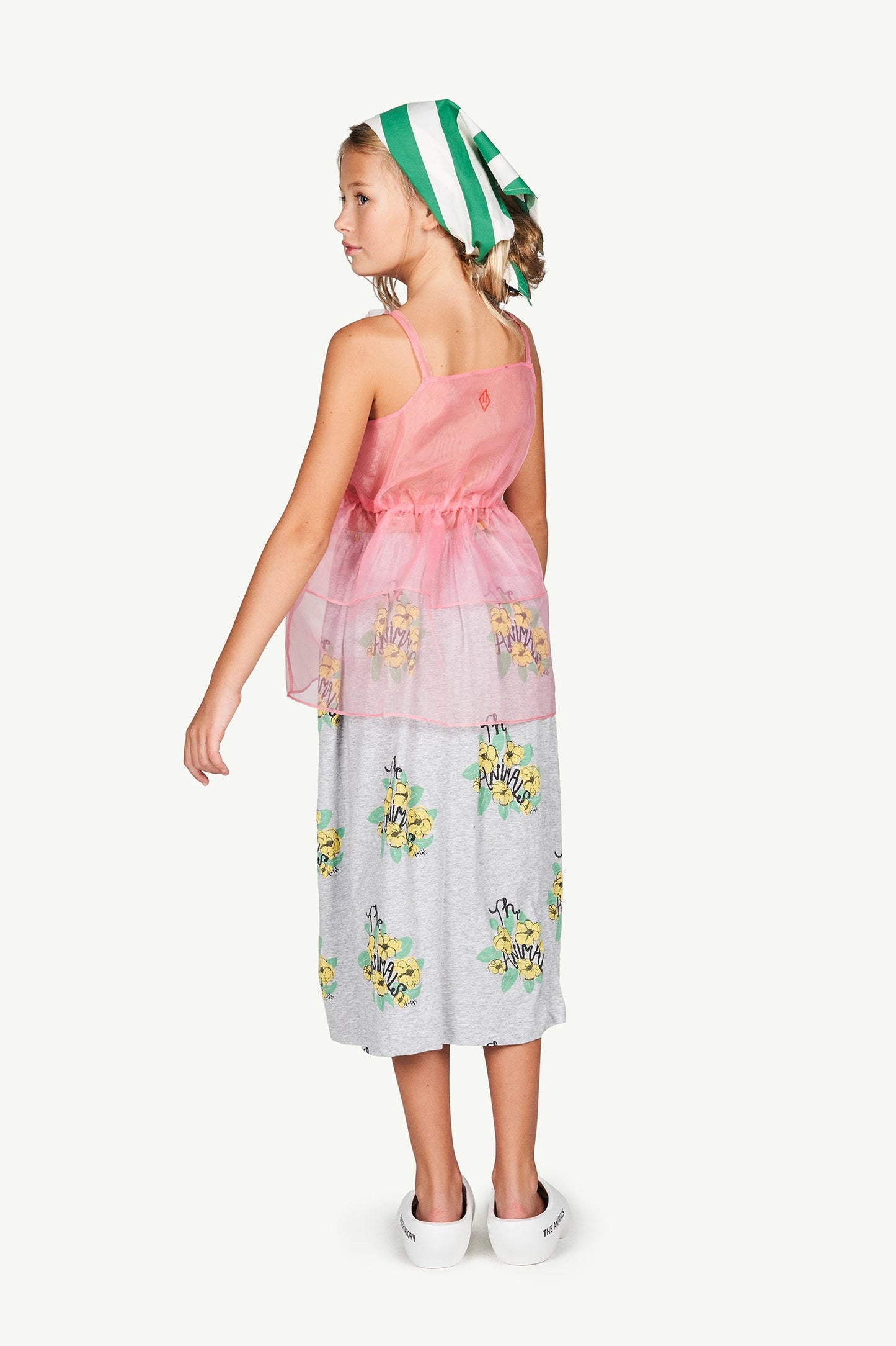 女童粉色花朵薄纱连衣裙