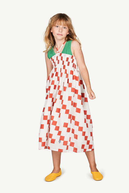女童白色方格棉连衣裙