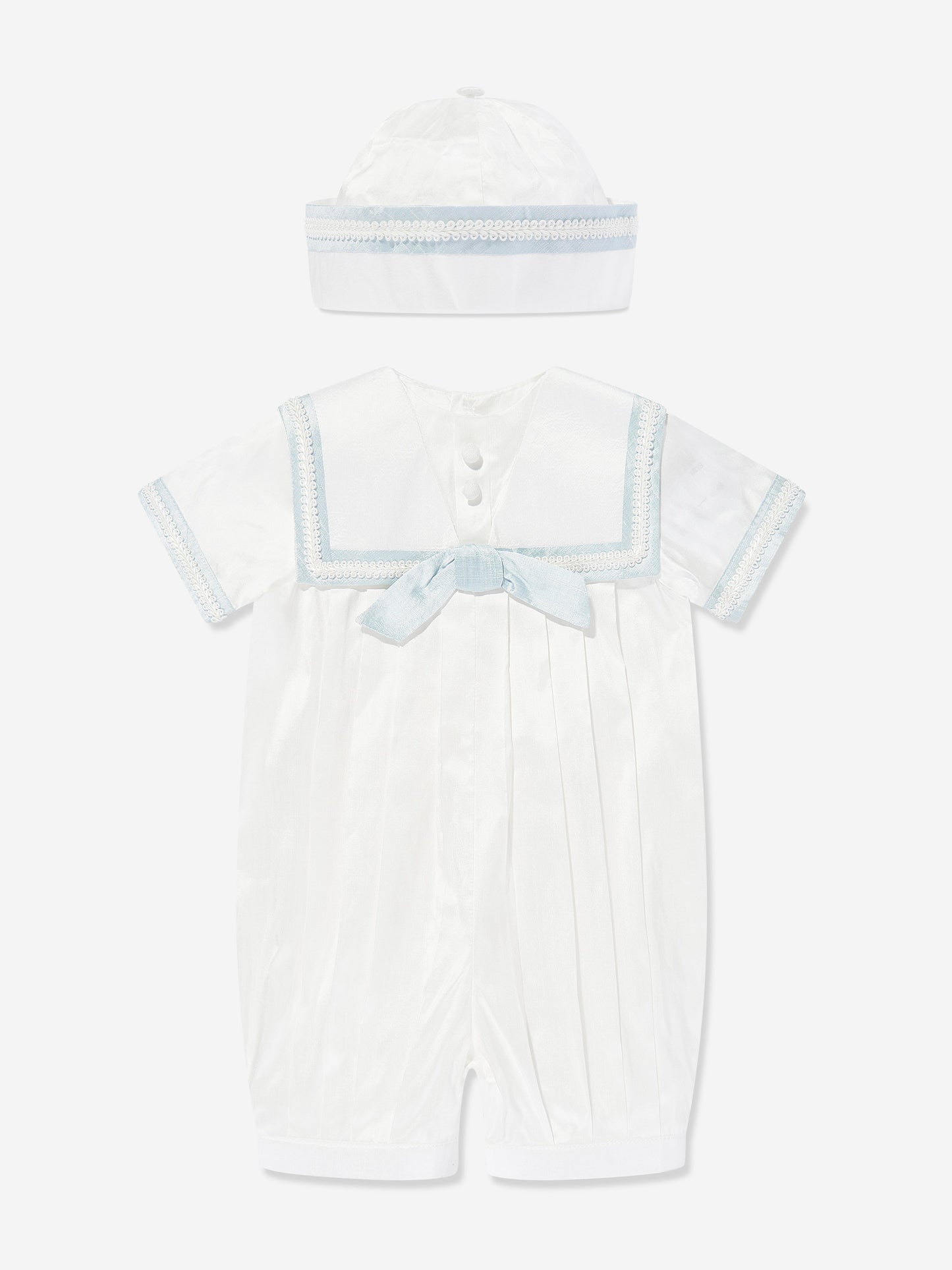 Baby Boys Silk Romper and Hat in Ivory
