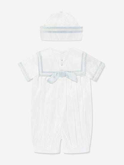 Baby Boys Silk Romper and Hat in Ivory