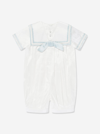 Baby Boys Silk Romper and Hat in Ivory