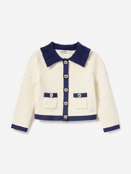 Girls Sequin Knit Cardigan in Ivory