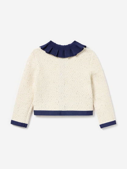 Girls Sequin Knit Cardigan in Ivory