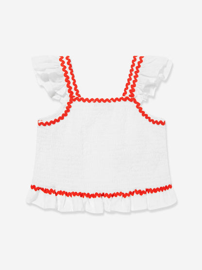 Girls Linen Strawberry Top in Ivory