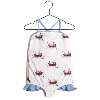 Girls White & Blue Swimsuit