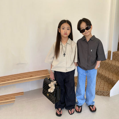 儿童深灰色棉衬衫