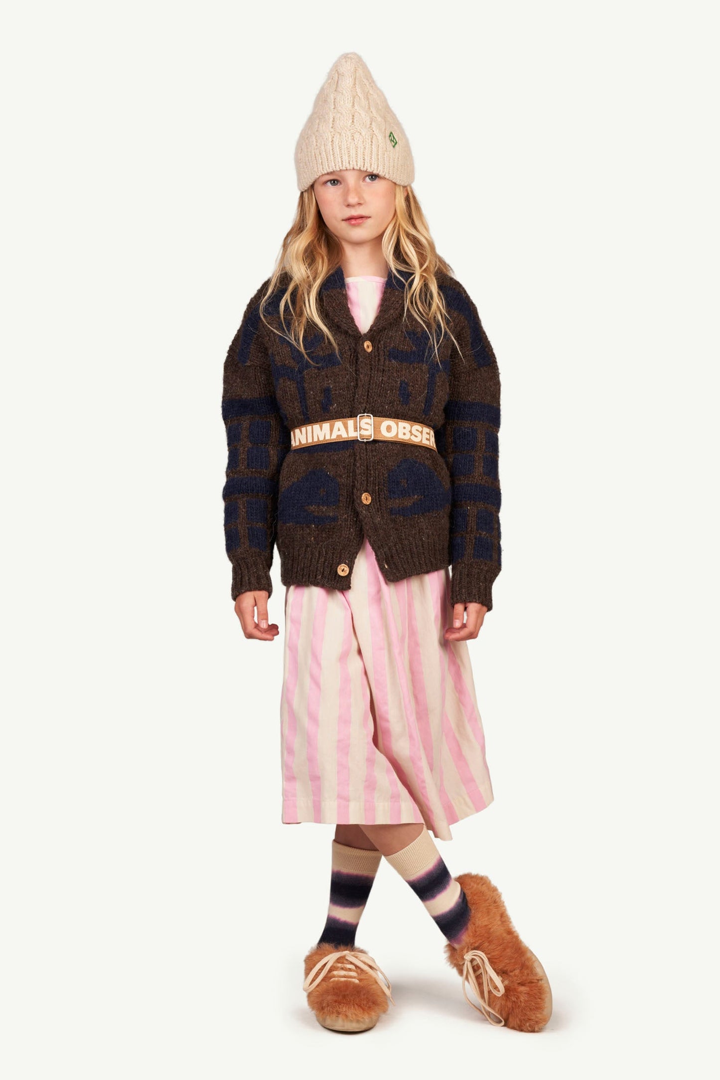 儿童棕色Logo皮革腰带