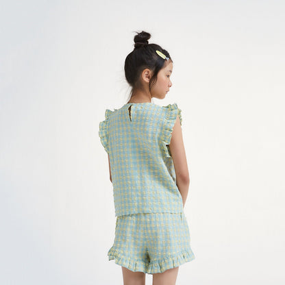 女童黄色格子棉上衣