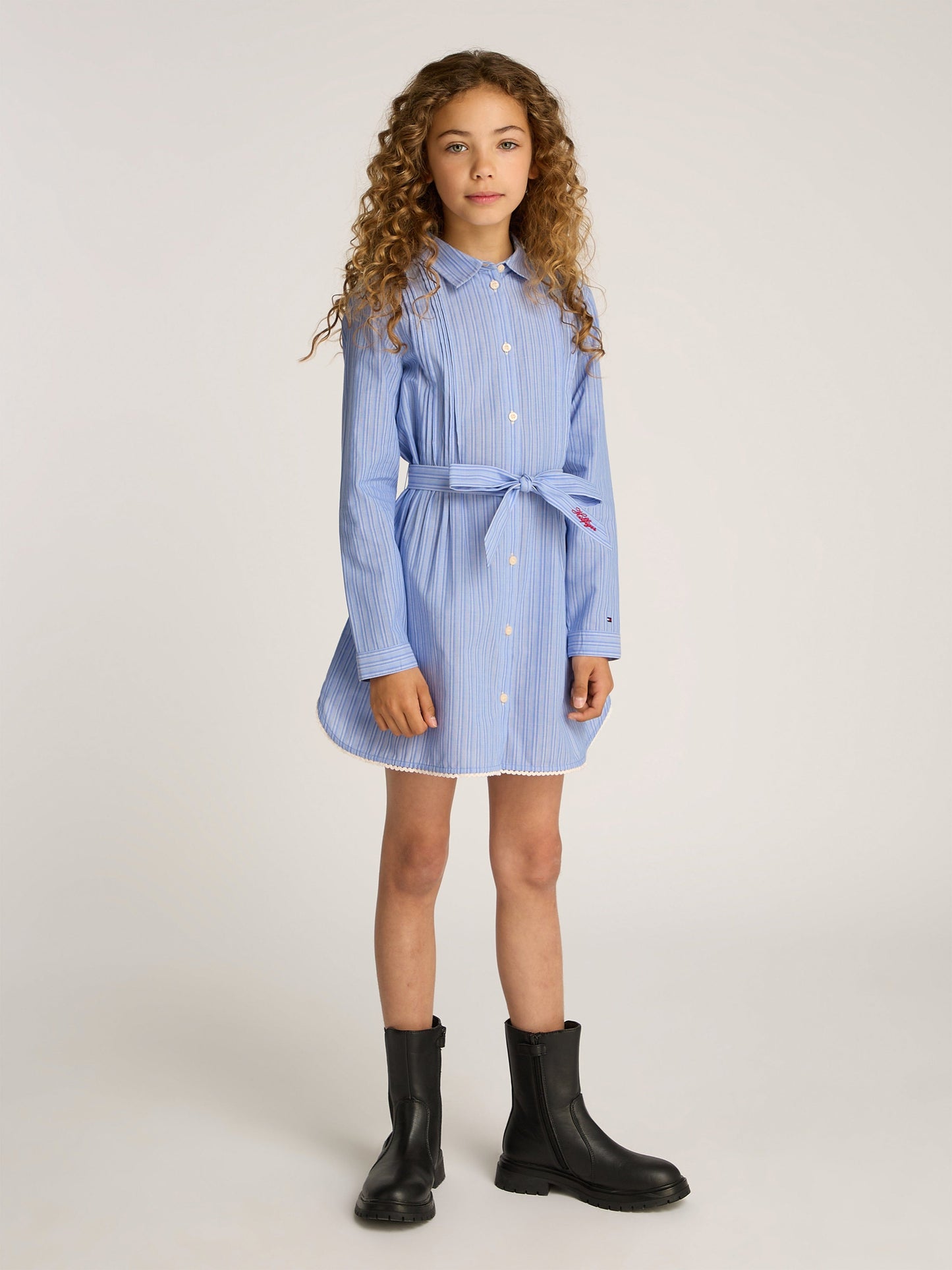 Girls Striped Shirt Dress in Blue