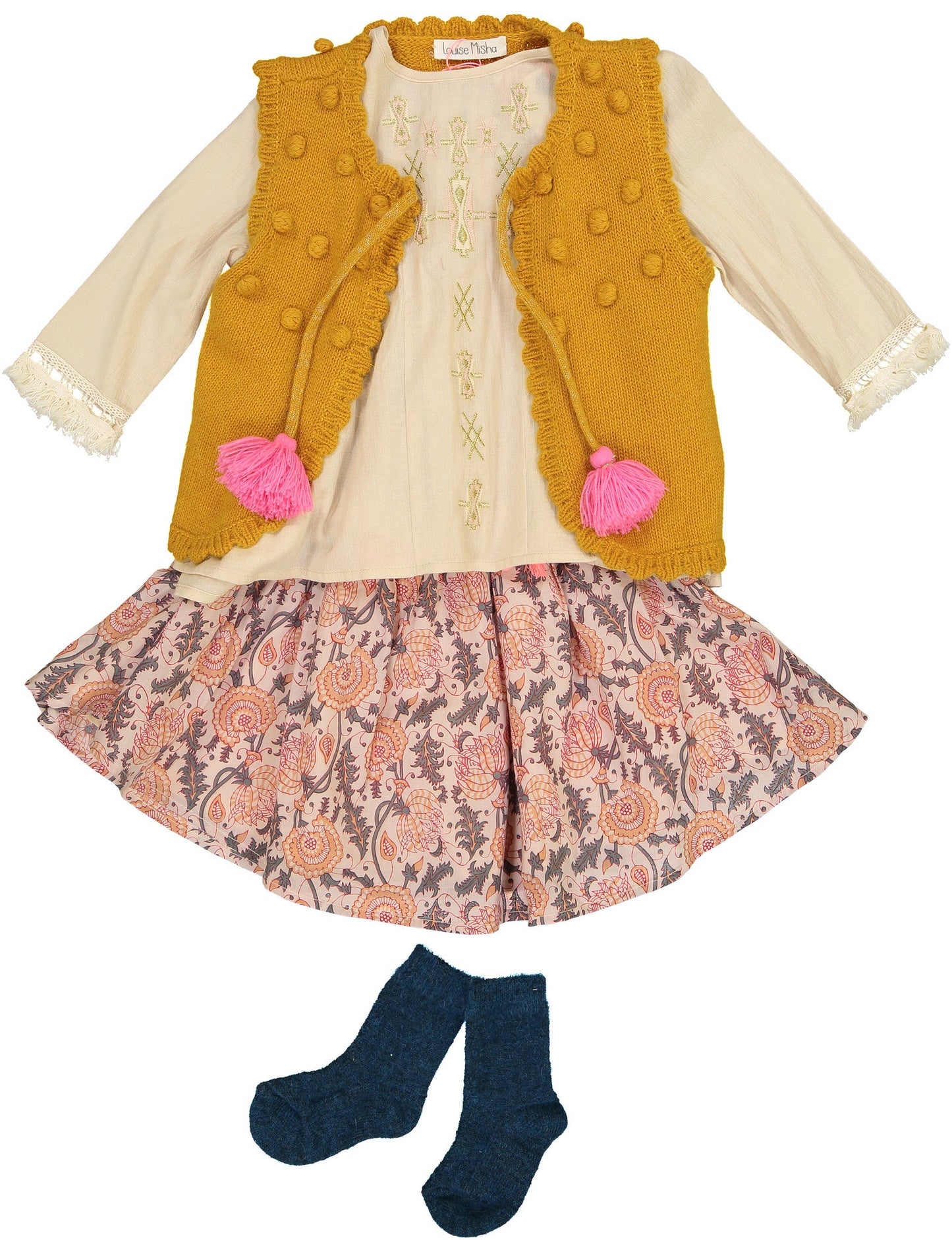 Girls Beige Embroidered Trims Cotton 'Katia' Blouse