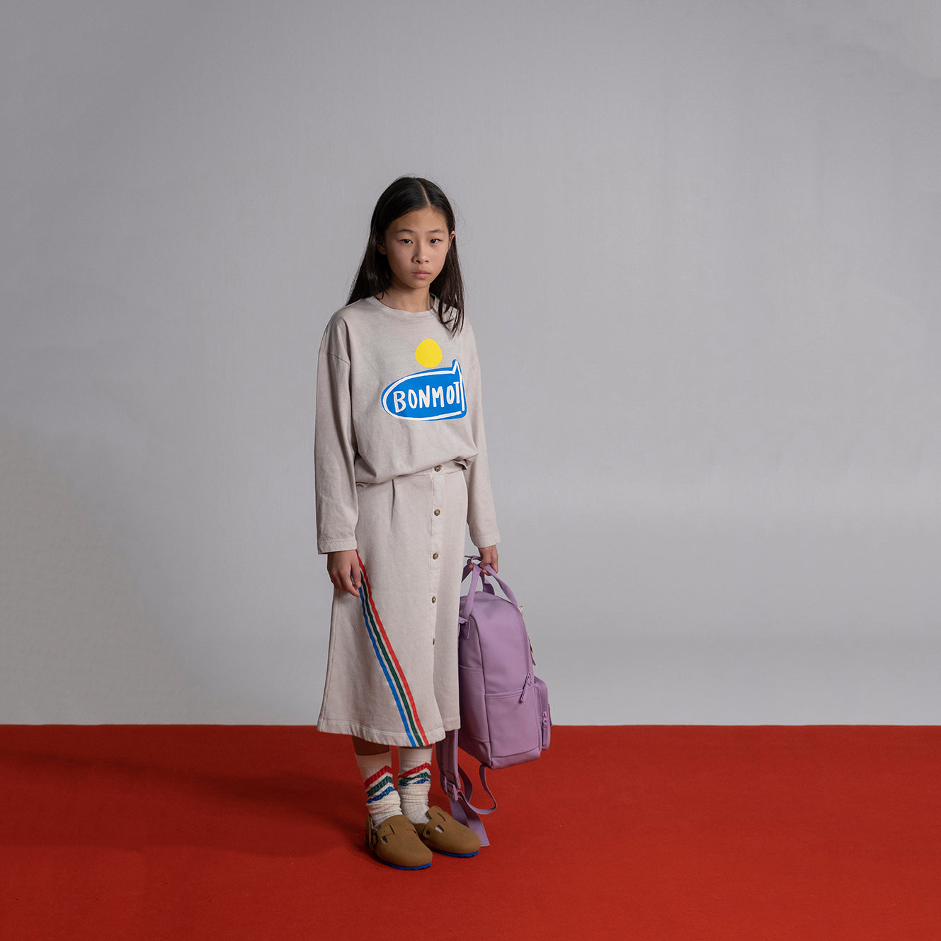 女童灰色Logo棉短裙