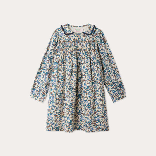女童蓝色碎花棉连衣裙