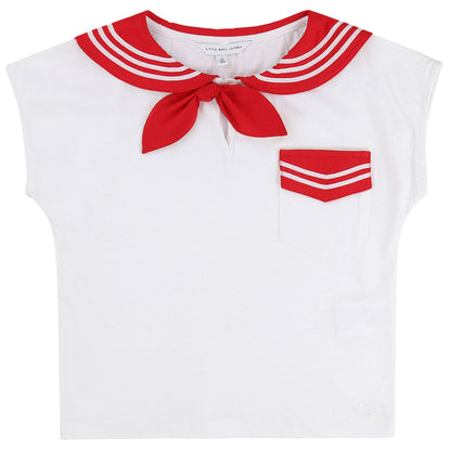 Girls White & Red "Sailor" Top