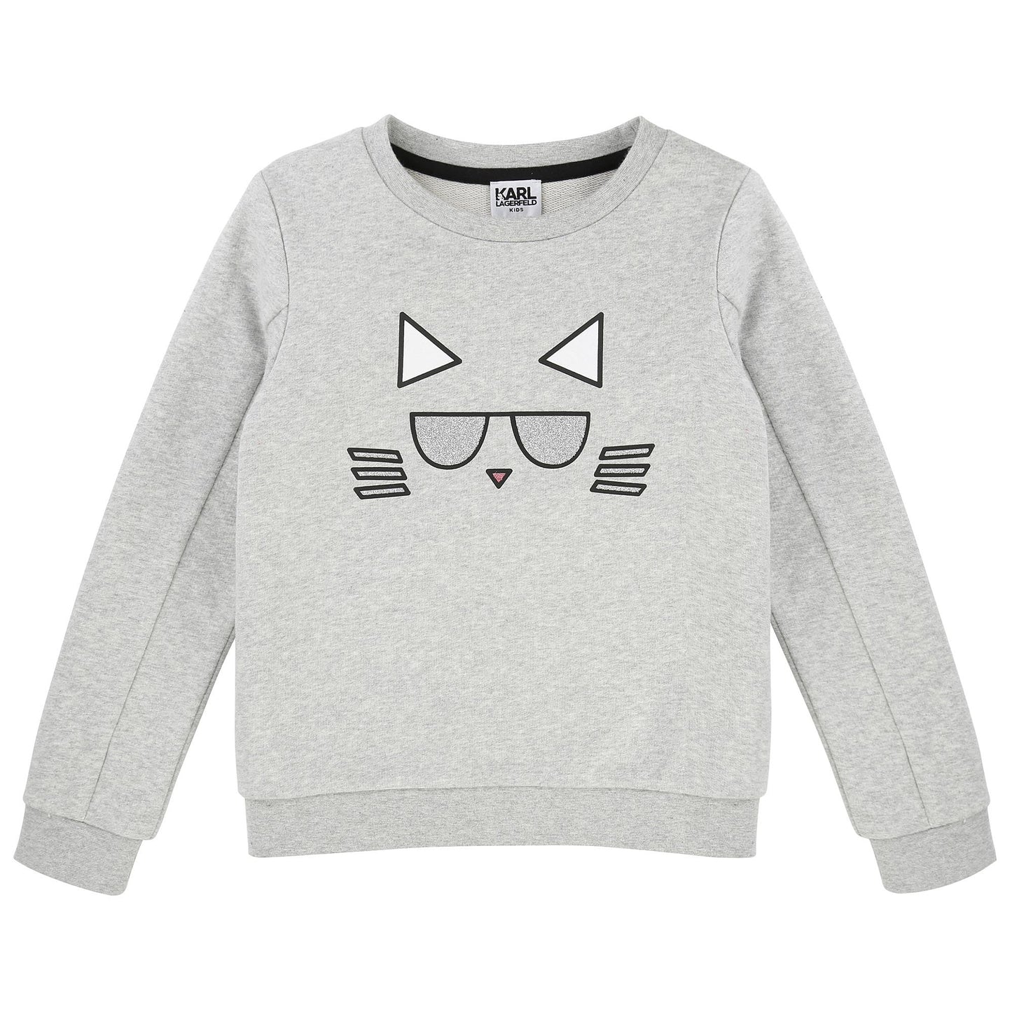 Girls Grey Cat Print Sweatshirt