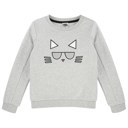 Girls Grey Cat Print Sweatshirt