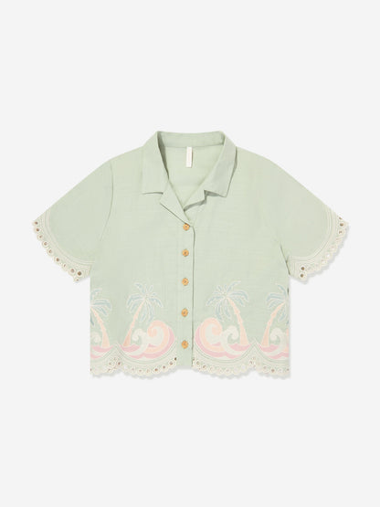 Girls Tallow Embroidered Blouse in Green