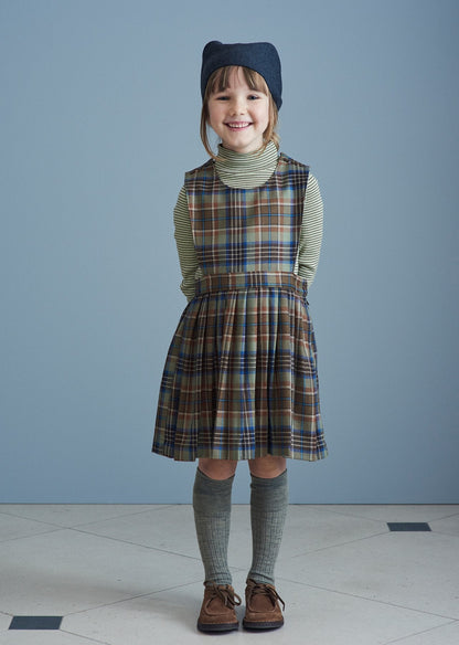 女童绿色格子羊毛连衣裙