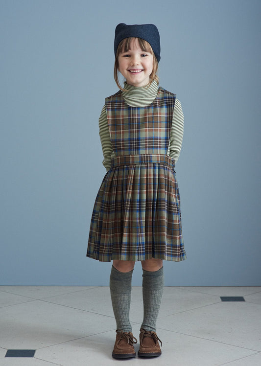 女童绿色格子羊毛连衣裙