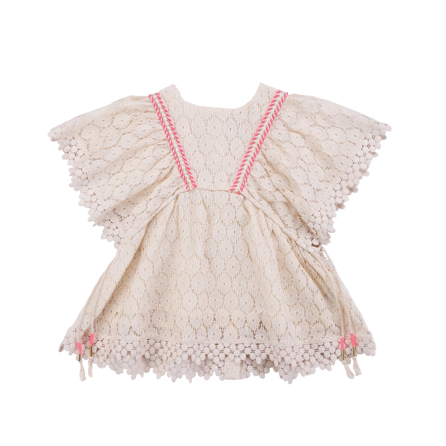Girls Cream Flower Lace Cotton Dress