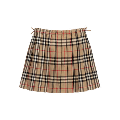 Girls Beige Check Cotton Skirt
