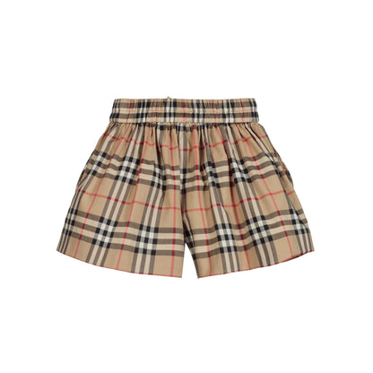 Girls Beige Check Cotton Shorts